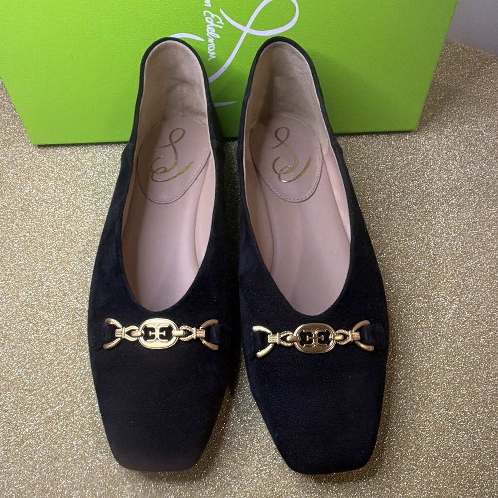 Sam Edelman KIMMI Black Suede Square Toe Slip On Block Heel Pump Women's 10 M